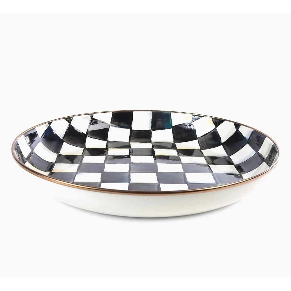 MacKenzie-Childs Courtly Check Enamel Abundant Bowl Black White Checkerboard